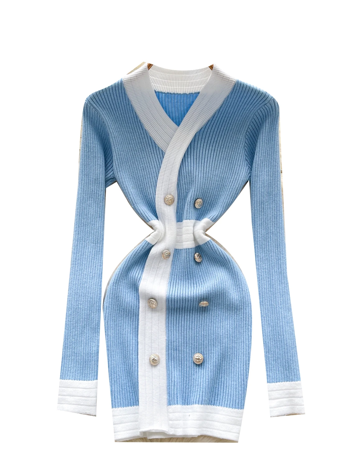 تنورة Ele V-Ne Long Sve محبوكة ملفوفة Dr للسيدات بخصر عالٍ على شكل حرف a وزر مزدوج وإحساس عالي من Faion Ci Commute #5