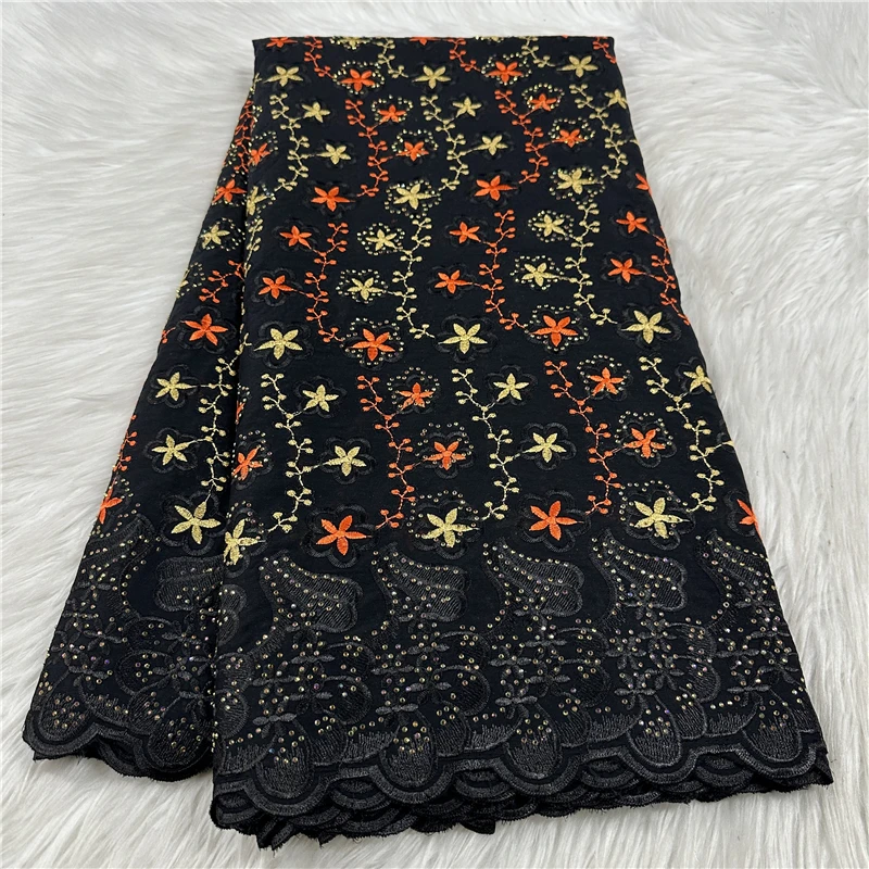 

5-ярдовая тяжелая вышивка бисером, африканская 100% хлопчатобумажная ткань премиум-класса, высокое качество, швейцарская вуаль, кружево, популярный стиль Дубая 18L18265