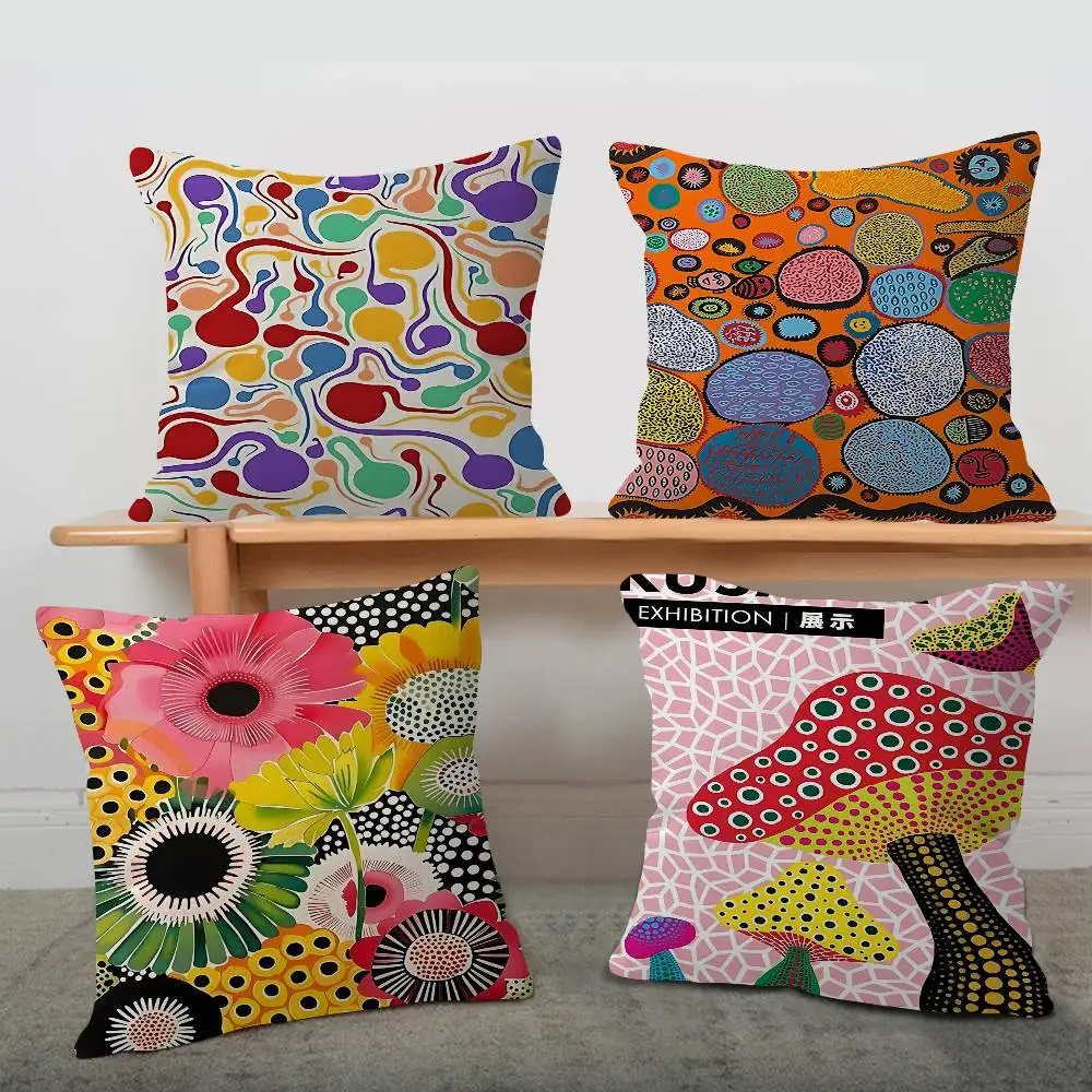Yayoi Kusama Art Exhibition Double-sided Printed pillow cover Short plush Suitable living rooms bedrooms throw cushion cover