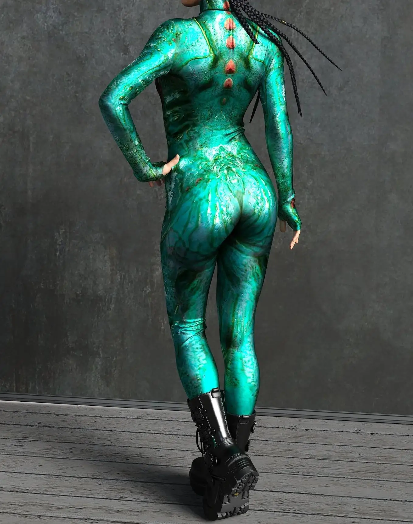 Horror-Monster Damen Cosplay Punk-Rüstungs-Jumpsuit Kostüm Elastischer Festtags-Party-Auftritts-Bodysuit Overall Zentai – Detail 11