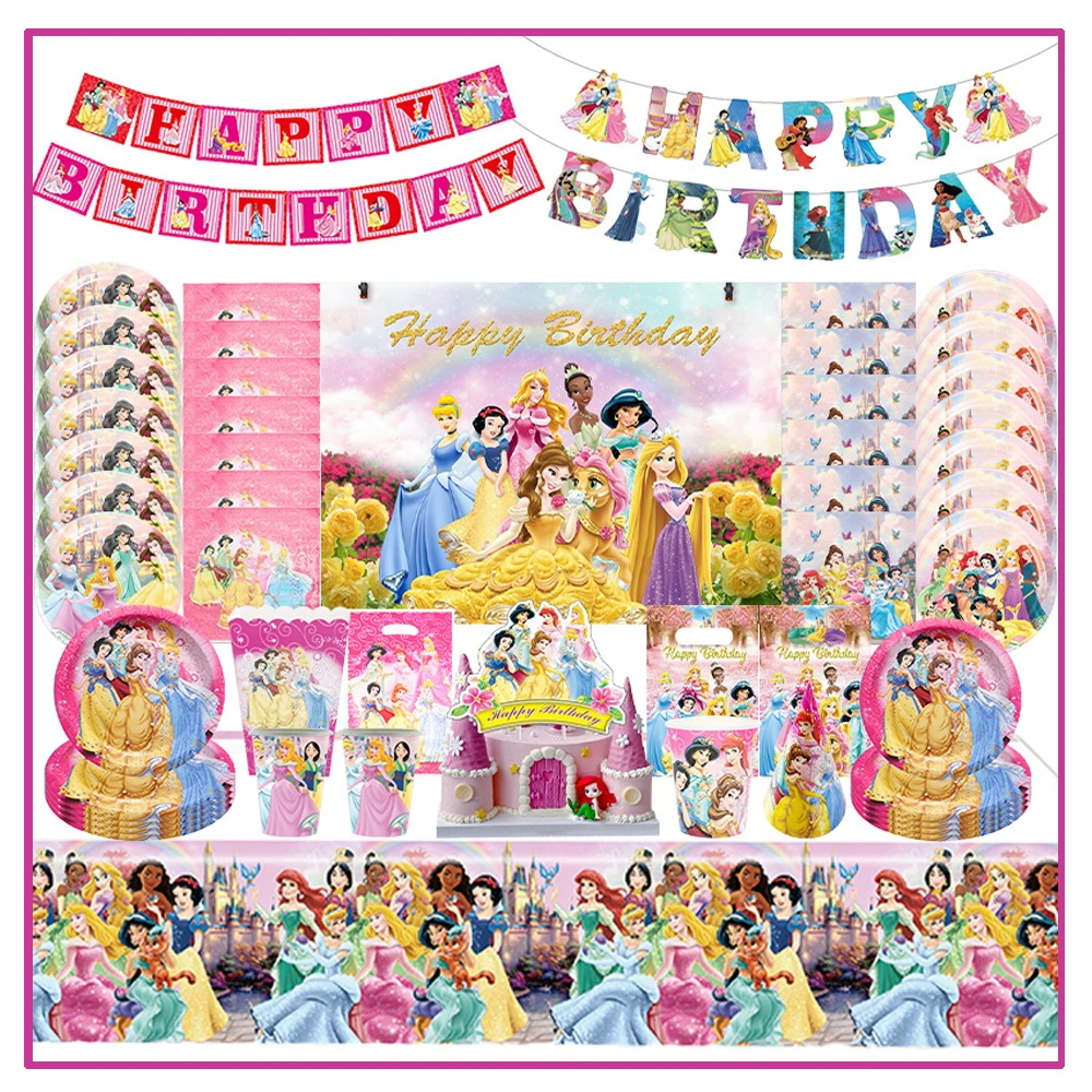 Disney Princess Birthday Party Decorations Supplies Girls Paper Plates Cups Cinderella Snow White Belle Balloon Baby Shower Kids