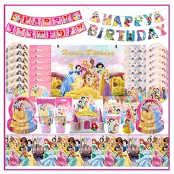 Assiettes en Papier à Motif de Cendrillon Blanche Neige et Poivre pour Fille, Fournitures de Décorations de ixd'Anniversaire de Princesse Disney, Ballon de Célébration PréChristophe pour Enfant