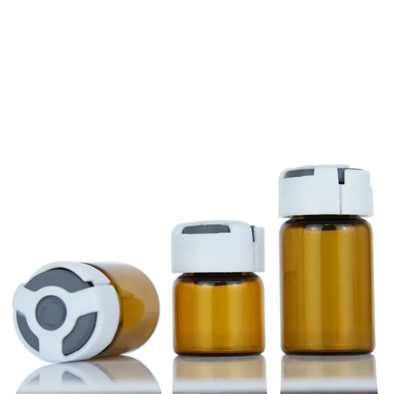 10pcs 50pcs 3ml 5ml 10ml 15ml 20ml 30ml Amber Injection Glass Vial &Flip Off Cap Small Glass Medicine Bottles