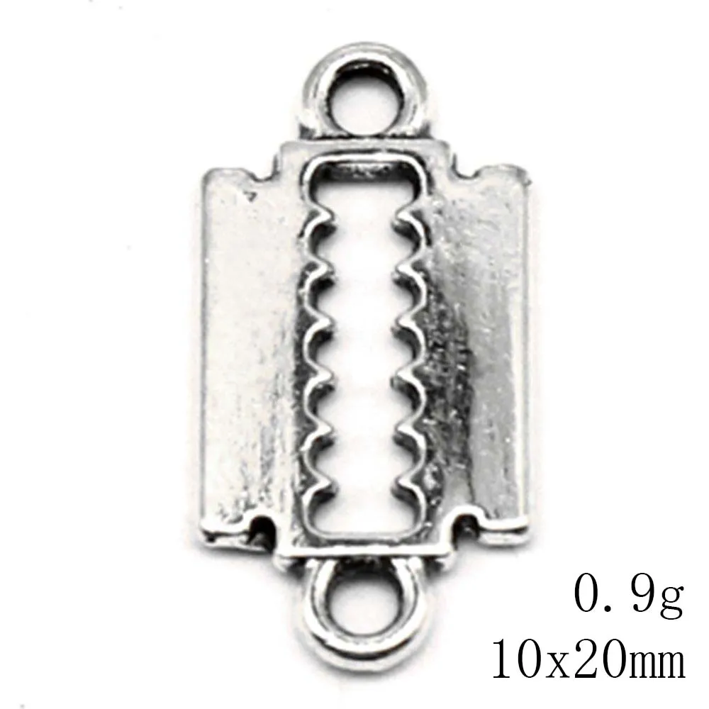 Razor Blades Connector Man Pendant Handmade Kids Best Friends Jewelry 10x20mm 20pcs Antique Silver Color