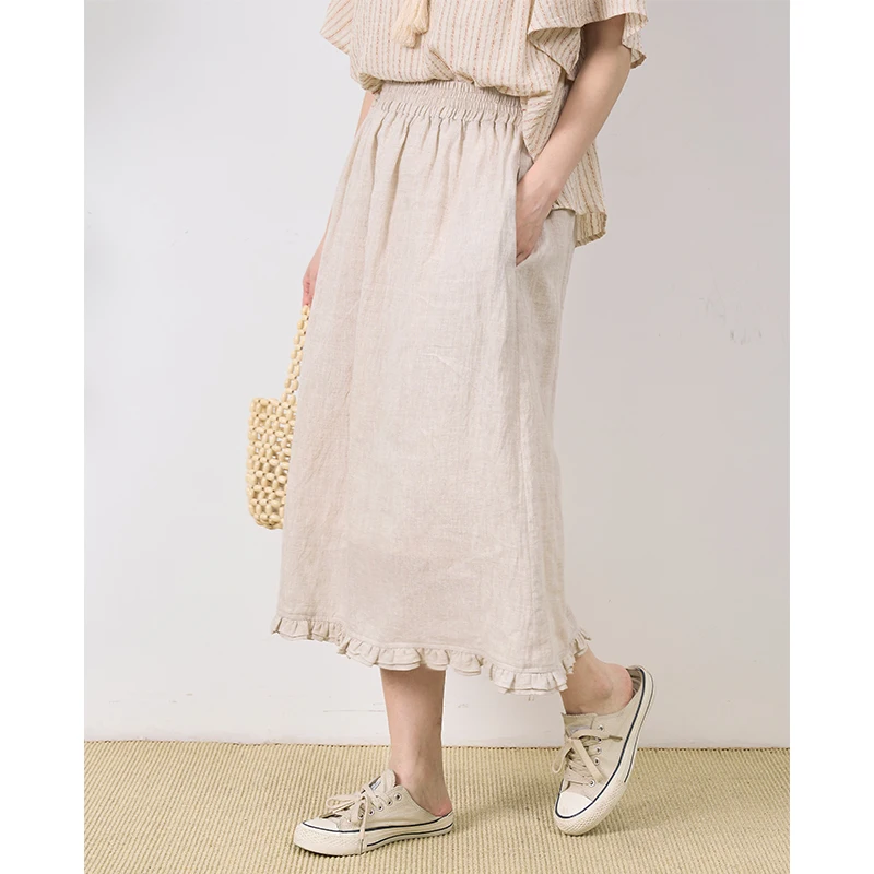 

Annuus Japanese Sle f Skirt Breathable Linen Women's Summer Gauze Design Versatile Fre Skirt for Young Girls