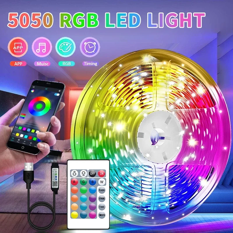 USB LED Strip Lights Bluetooth App Control LED Lights for TV RGB 5050 Flexible Ribbon Diode Tape TV Backlight Room Decoration