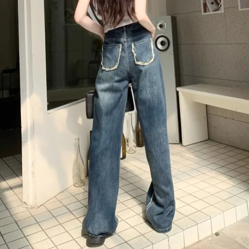 Wide Leg Jeans Women Korean Fashion Retro Tassel High Waist Slender Mopping Streetwear Attractive Leisure Simple All-match Daily