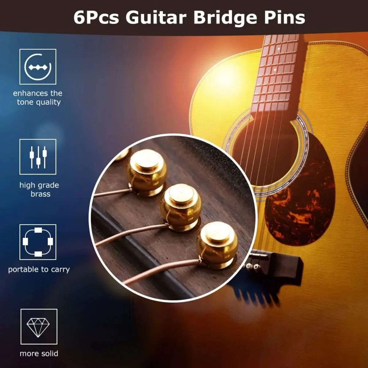 Miwayer-Pin de puente de guitarra acústica, 6 piezas, cuerdas de guitarra, cobre sólido, latón con puente de guitarra