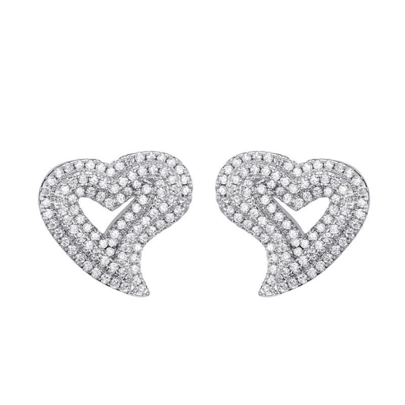 Hip Micro 1Pair Heart Shape Pave Baguette Cubic Zircon Stone Ice out Stud CZ Earring Bling Copper Earrings For Women Men Jewelry