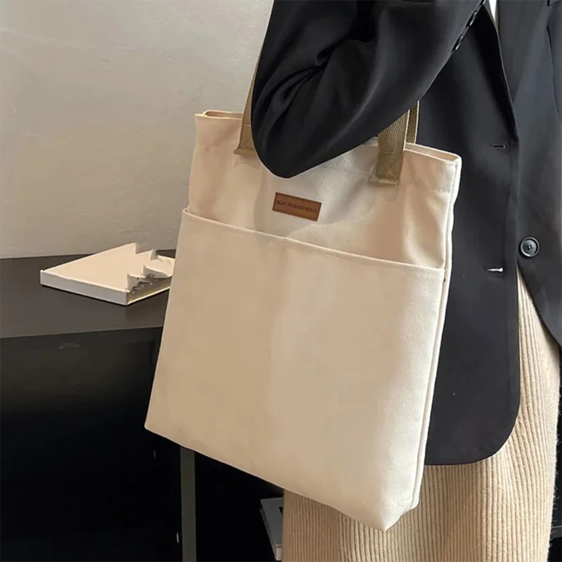 1Pc Women's Tote Bag Canvas Sewing Thread Large Capacity Advanced Sense Handbag Convenient Practical Female's Commuter Bag image 4