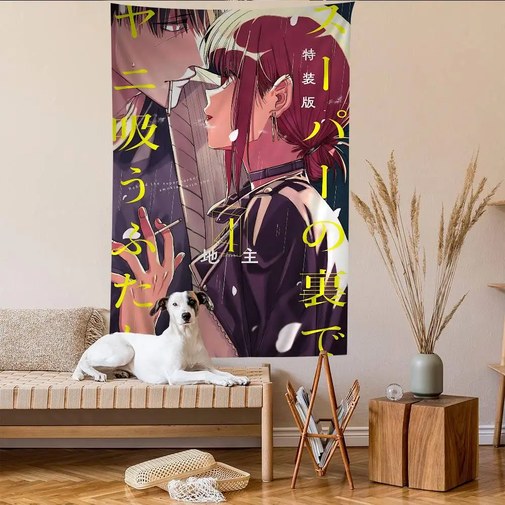Smoking Behind the Supermarket with You Anime DIY Wall Tapestry Hanging Tarot Hippie Wall Rugs Dorm INS Home Decor