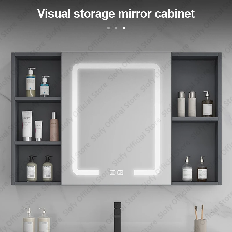 Multifunctional Bathroom Vanity Modern Cabinet Mirror Cabinet Grey Grain Countertop Integrated Ceramic Sink Bathroom Furniture