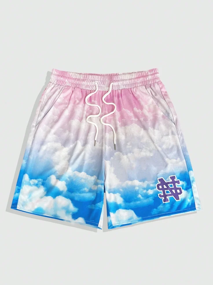 

2025 мужские белые шорты с облачным принтом для фитнеса, пляжа, повседневные, спортивные, дышащие, быстросохнущие, впитывающие пот, мужские шорты
