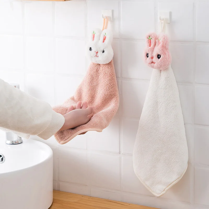 Cartoon Rabbit Wipe Hand Towel Soft Thicken Coral Fleece Super Absorbent Quick Dry Children Terry Towels for Kitchen Bathroom