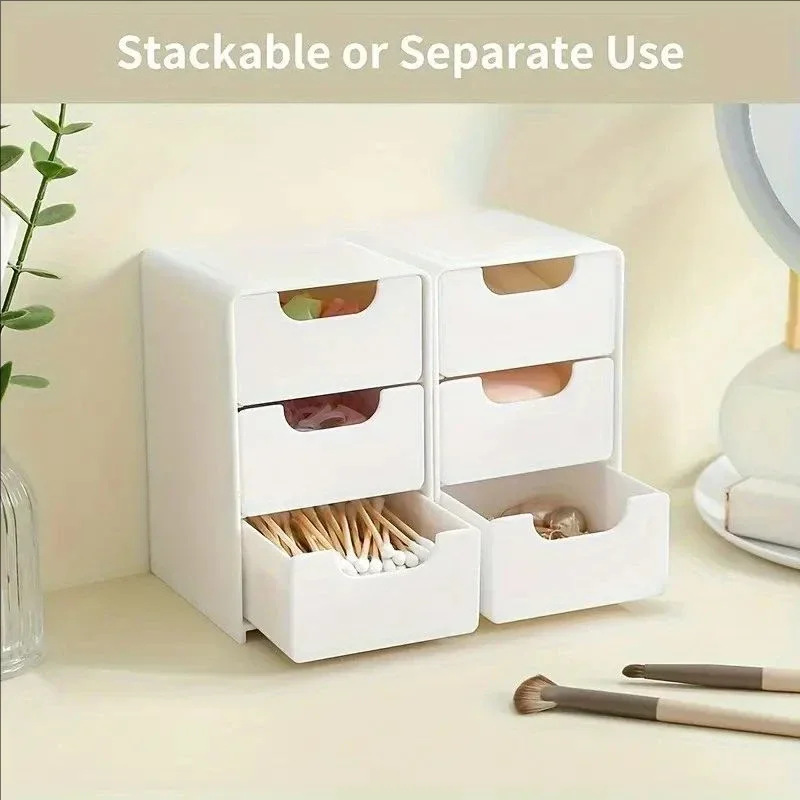 1pc 3-Tier Desktop Organizer with Drawers, Plastic Storage Box for Stationery/School/Office Supplies