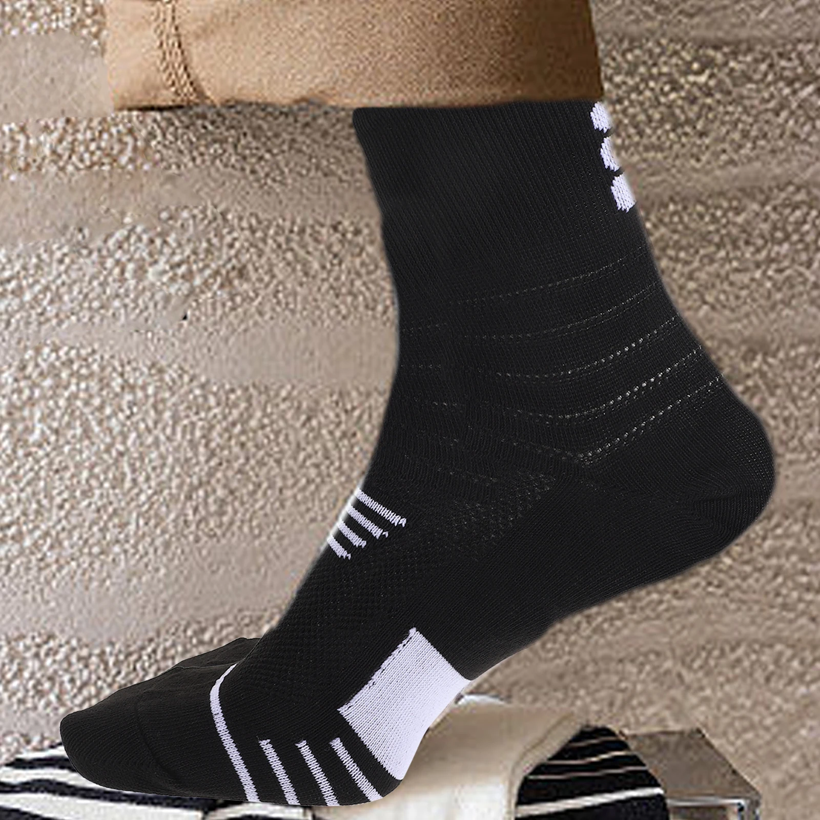 

2Pairs Breathable Mid Calf Sports Socks Thermal Sweat Absorption Plantar Fasciitis Men Running Basketball Climbing Outdoor