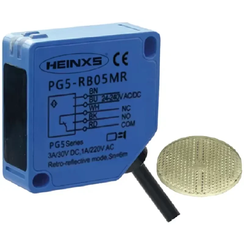 HEINXS PG5-RB05MP Long-range Retro-reflective Photoelectric Proximity Sensor Switch PNP/NPN Background Suppression 5m Sensing