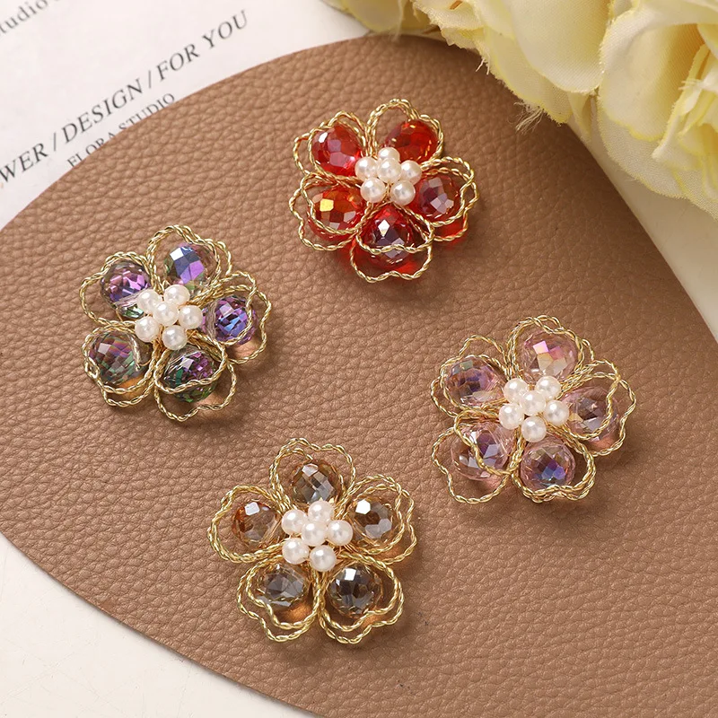1 Piece Iridescent Double Layer Crystal Flower Shoe Charms For Clogs DIY Lightweight Sparkly Fashion Light Luxury Premium Women