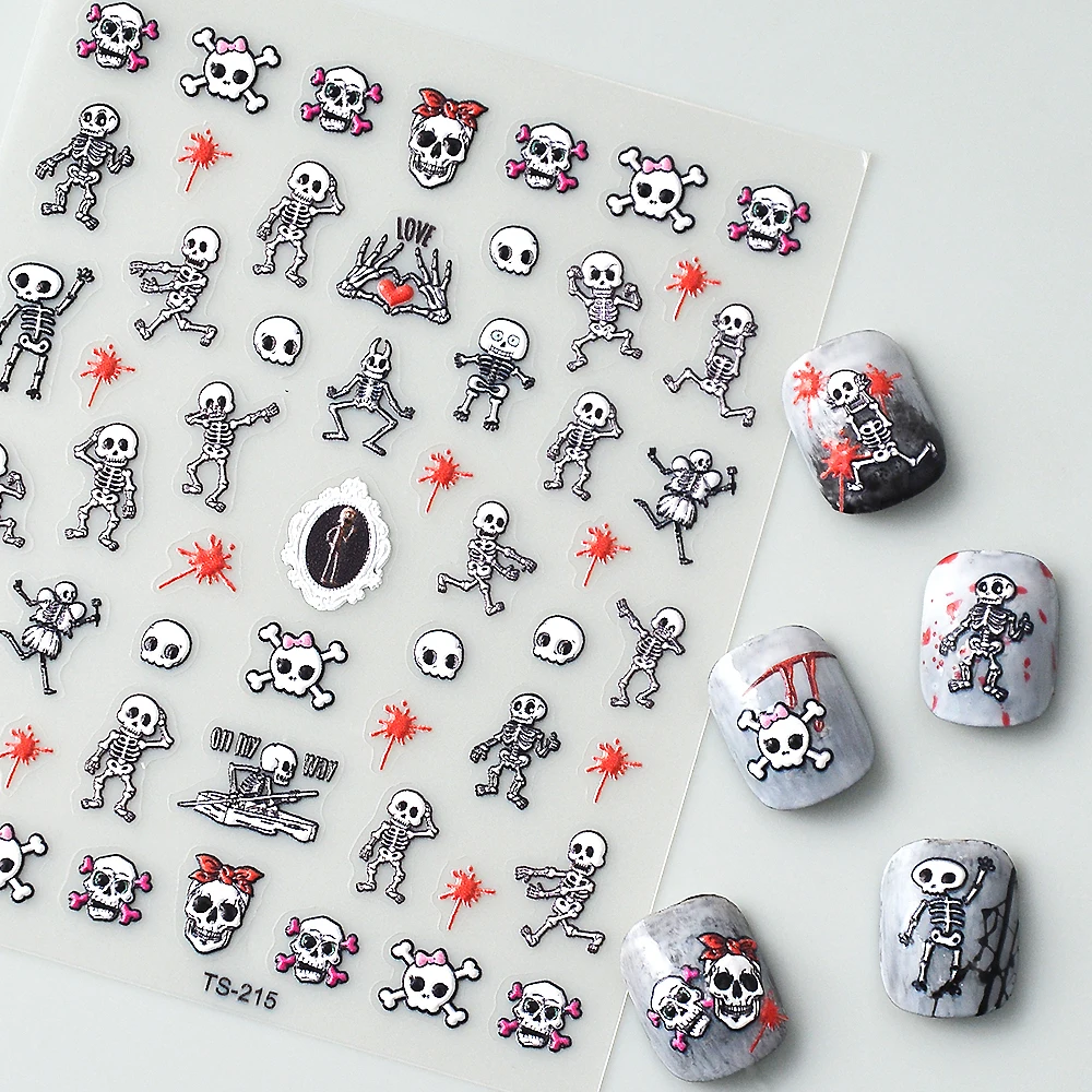 Skeleton 5D Nail Stickers Transfer Decals Sliders Nails Wraps Decals Stickers