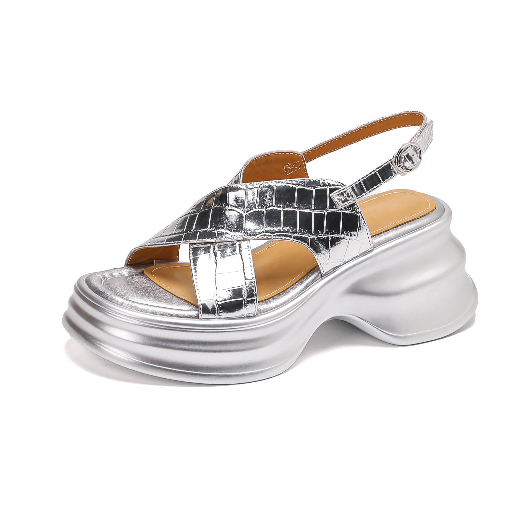 Krazing Pot Cow Leather Buckle Strap Summer Shoes High Heels Classics Office Lady Runway Modern Casual Platform Women Sandals