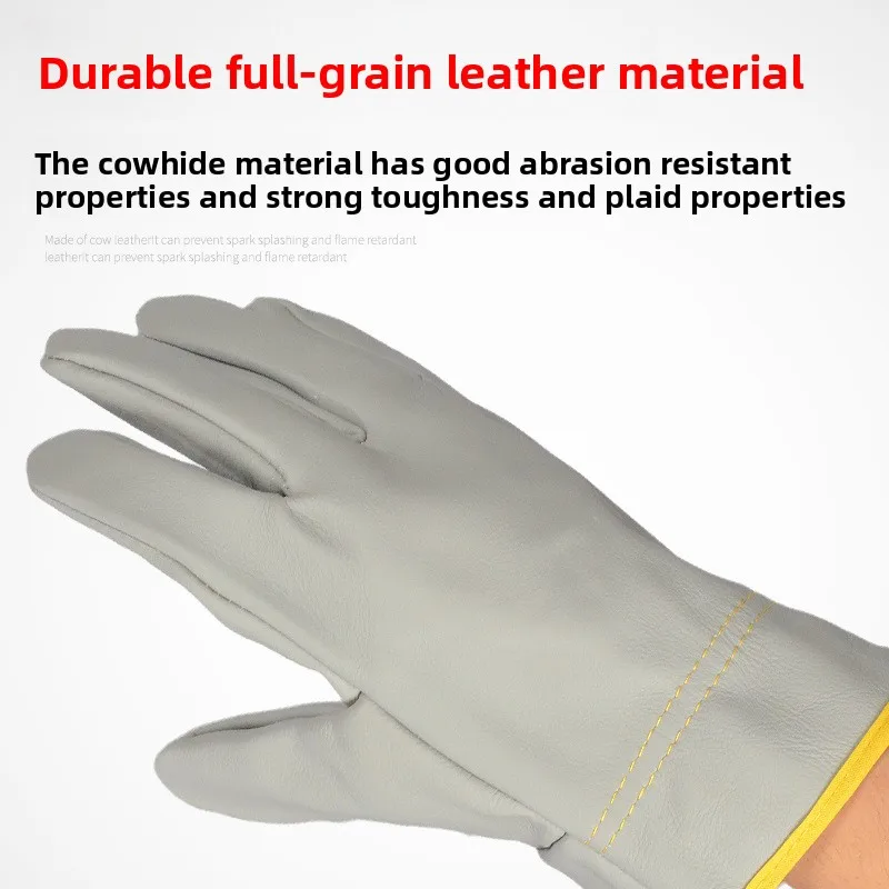قفازات لحام من جلد البقر - قفازات أمان قصيرة من الجلد السميك المقاوم للحرارة لللحام والسائقين
