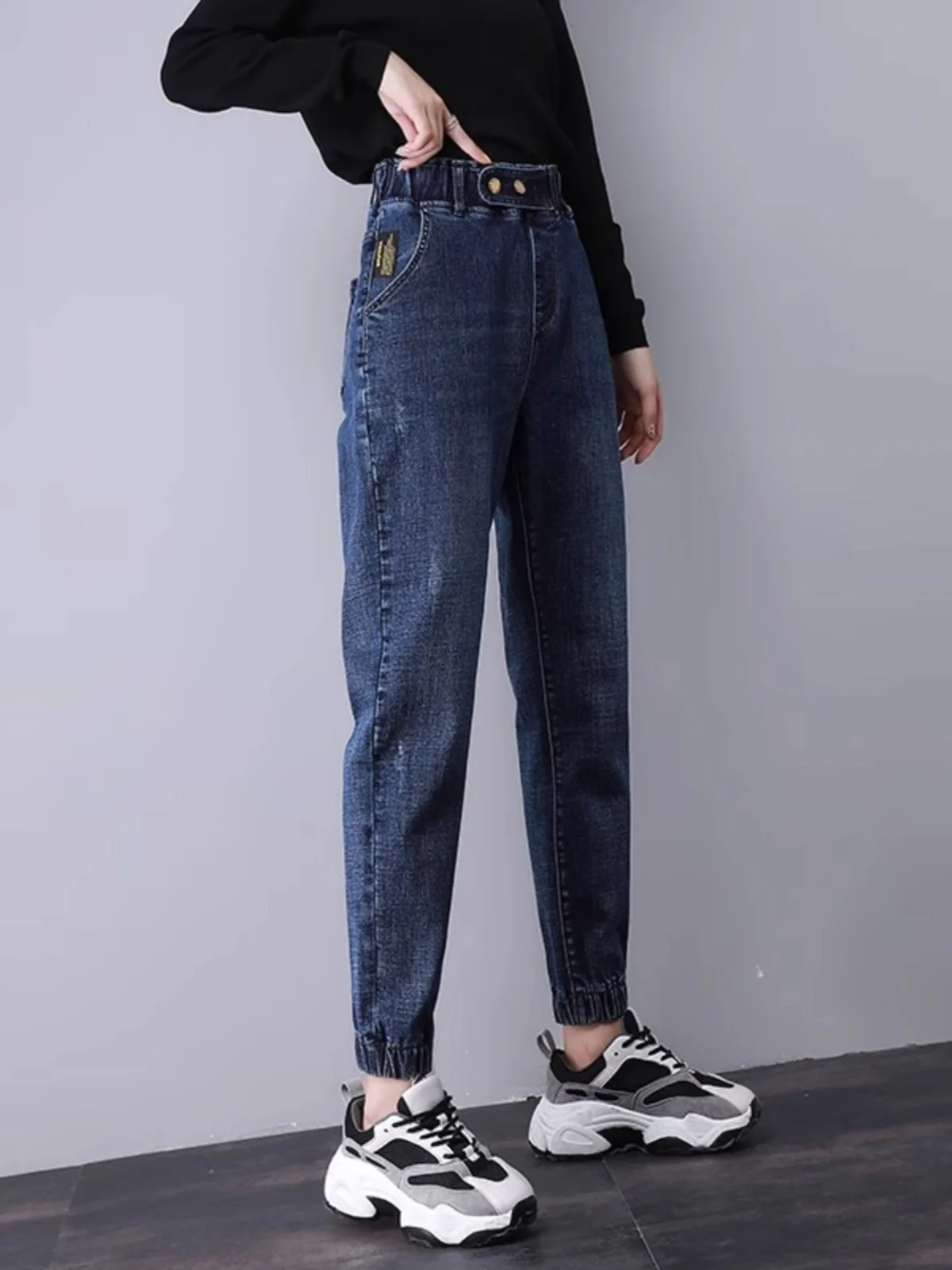 Trendy Dad Jeans High Waist Harlan Carrot Women's Denim Pants Nine Points Length Spring Fashion Short People Illusion High