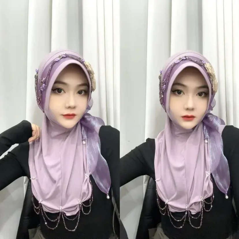 

Свадебная вечеринка фестиваль Ready Wear Moslem Rose ленты для шляпы Hijabs
