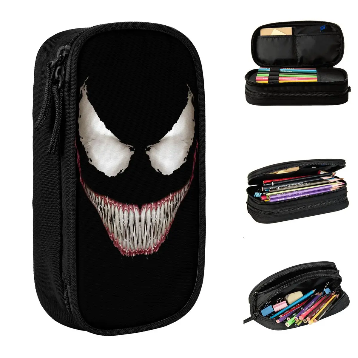 Halloween Venom Big Face Grin Costume Pencil Cases Pen Holder Bag Student Large Storage School Supplies Gifts Pencilcases