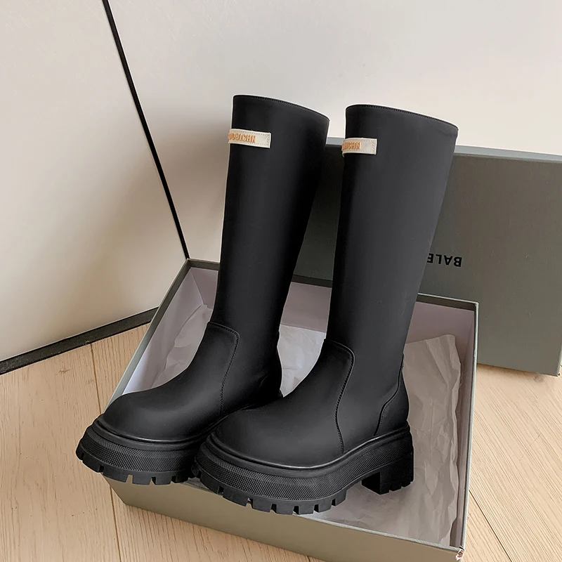 JOZHAMTA Size 34-42 Women Knee High Boots Thick Heels Platform Shoes Fall Winter 2025 Pull On Long Boots Daily Dress Tall Boots