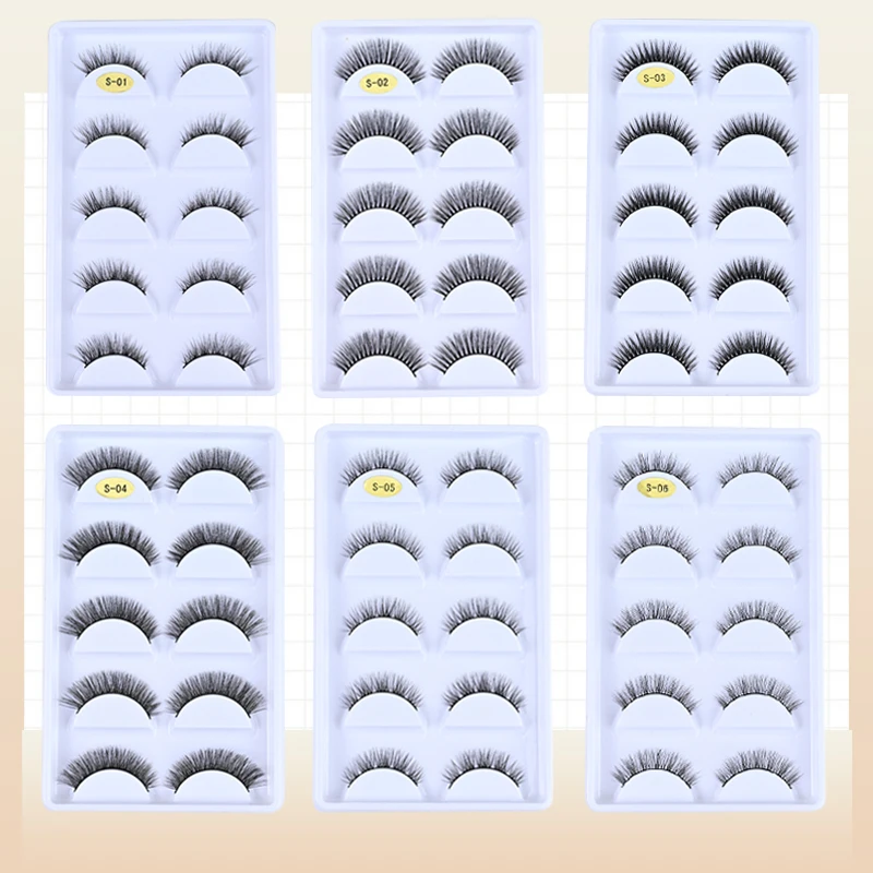 

5 pairs of black stems naturally thick curled soft one piece false eyelashes 3D three-dimensional eyelash extension tool