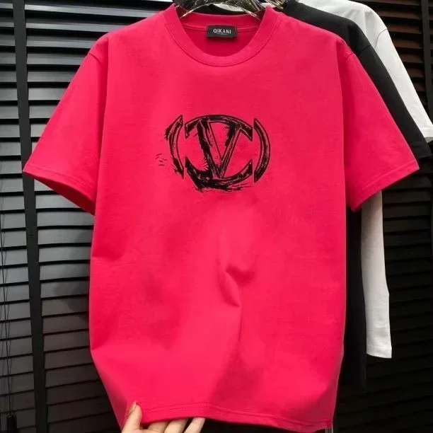 2025 جديد حار موضة جديدة مستديرة الرقبة تي شيرت قصير الأكمام العصرية موضة الطباعة العلامة التجارية العصرية عادية نصف كم الرجال الملابس