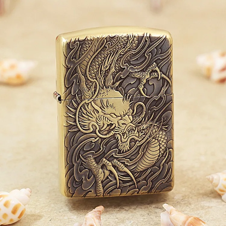 

Genuine Zippo Ghost King Loong oil lighter copper windproof cigarette Kerosene lighters Gift with anti-counterfeiting code