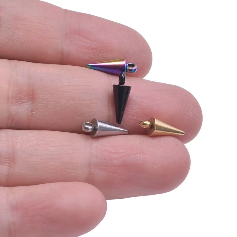 Black Y2k Punk Stainless Steel Pointed Cone Pendant Charm For Jewelry Making Supplies DIY Charms Acier Inoxydable Handmade Bulk