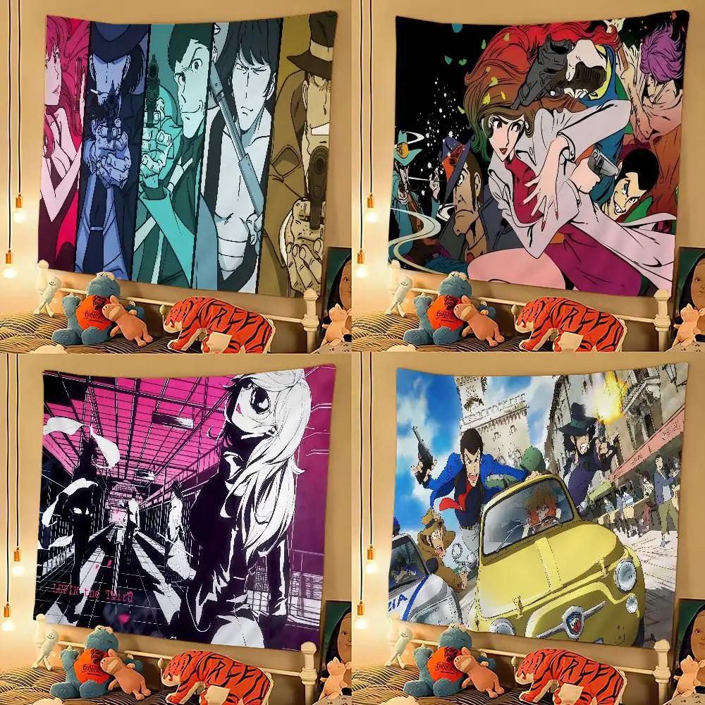 Japanese Anime Lupin The Third Printed Large Wall Tapestry Hanging Tarot Hippie Wall Rugs Dorm Cheap Hippie Wall Hanging