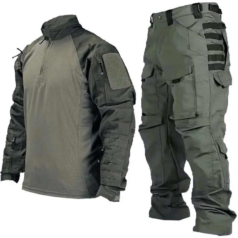 Tactical Pants Workwear Mens Camo Military Sets Wear-resistant Tactic Army Shirts Hiking Training Hunting Clothes Wear-resisting