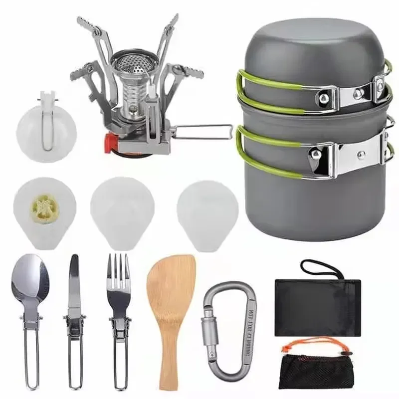 Portable Aluminum Cookware Set Non Stick Folding Pots Pans Kit for Outdoor Camping Hiking Travel Picnic Kitchen Cooking Gear