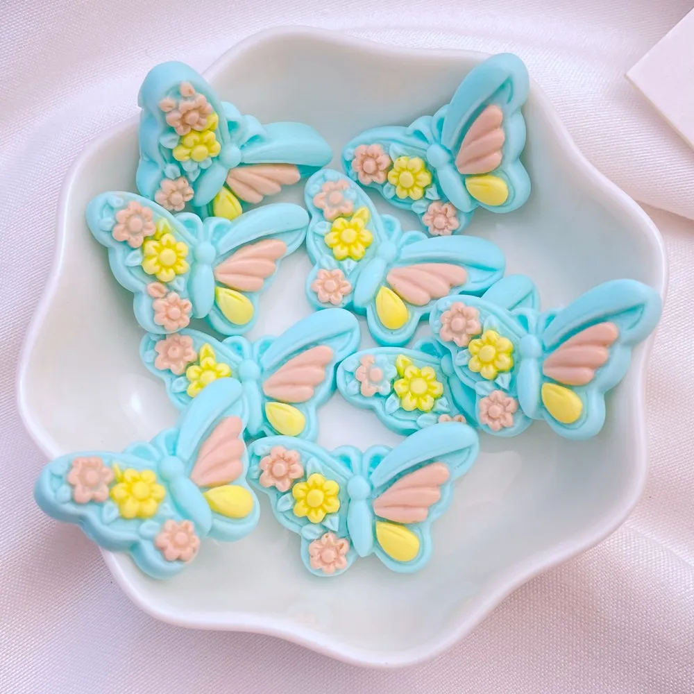 10Pcs New Cute Resin 17*27mm Cartoon Butterfly Series Flat Back Manicure Parts Embellishments For Hair Bows Accessories