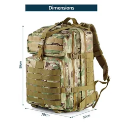 Mochila tática grande de ombro duplo, mochila para backcountry, ciclismo, esportes, viagens, ataque, multi-fu, camuflagem, ao ar livre, 50 l, 3p