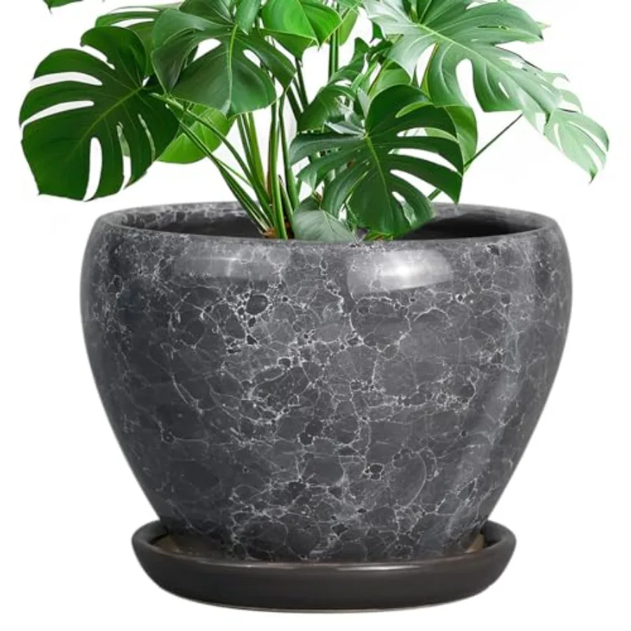 

Ceramic Planters for Indoor Plants - 10 Inch Plant Pot with Drainage Hole and Saucer Large Flower Pot for Home Decor Gray