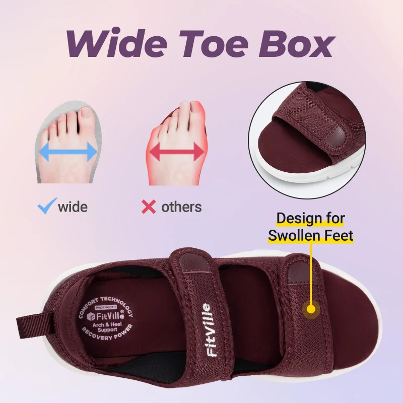 FitVille Women'S Diabetic Wide Sandals With Arch Support Adjustable Straps Lightweight Casual Women Flat Shoes