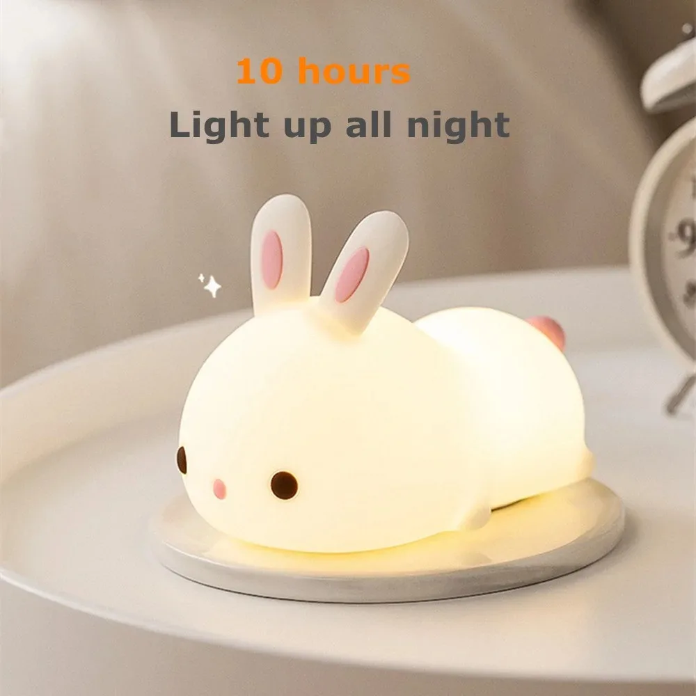Rabbit Night Light Touch Sensor RGB LED Colorful USB Rechargeable Silicone Bunny Lamp for Children Toy Christmas Holiday Gift image 5