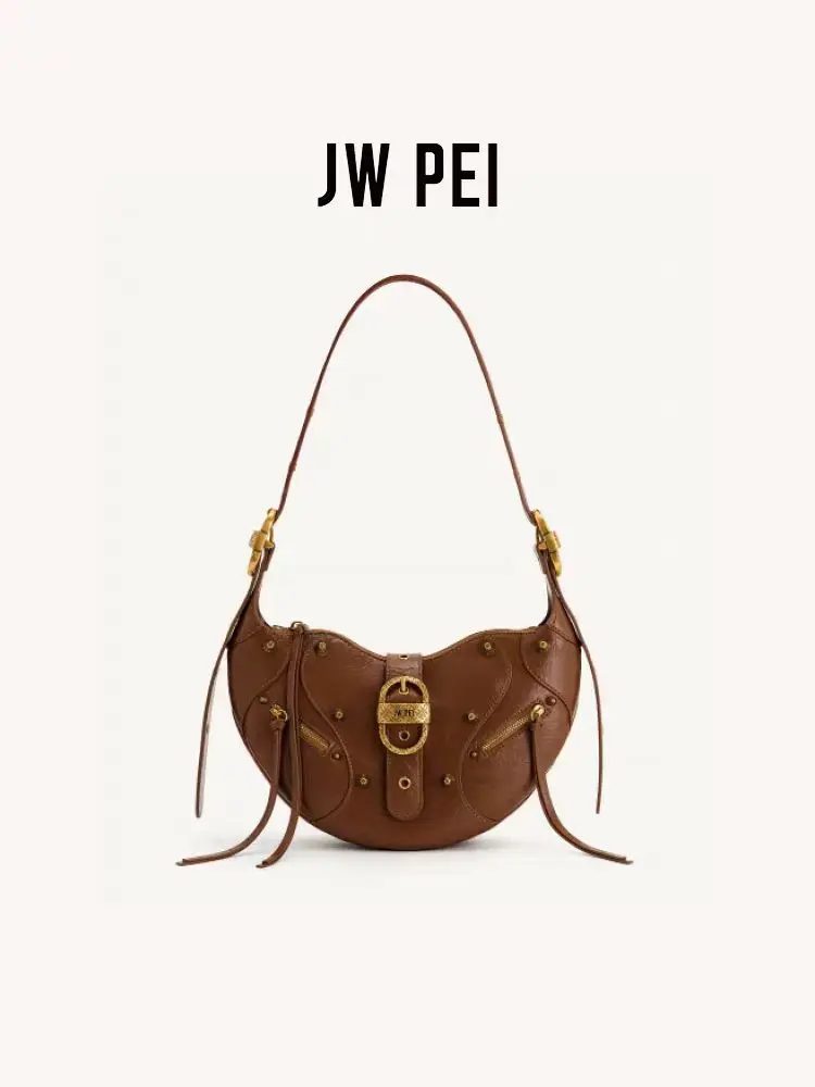 

JW PEI Oil Wax Leather Horn Bag Women's Large Capacity Motorcycle Bag Single Shoulder Crossbody Bag Luxury Underarm Bag