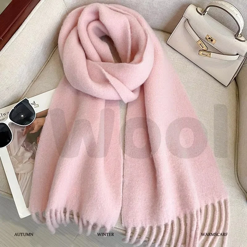 

НОВЫЙ женский шарф, роскошный осенне-зимний кашемировый шарф, утолщенная теплая шаль, классический пушистый шарф с кисточками, однотонная мягкая шаль