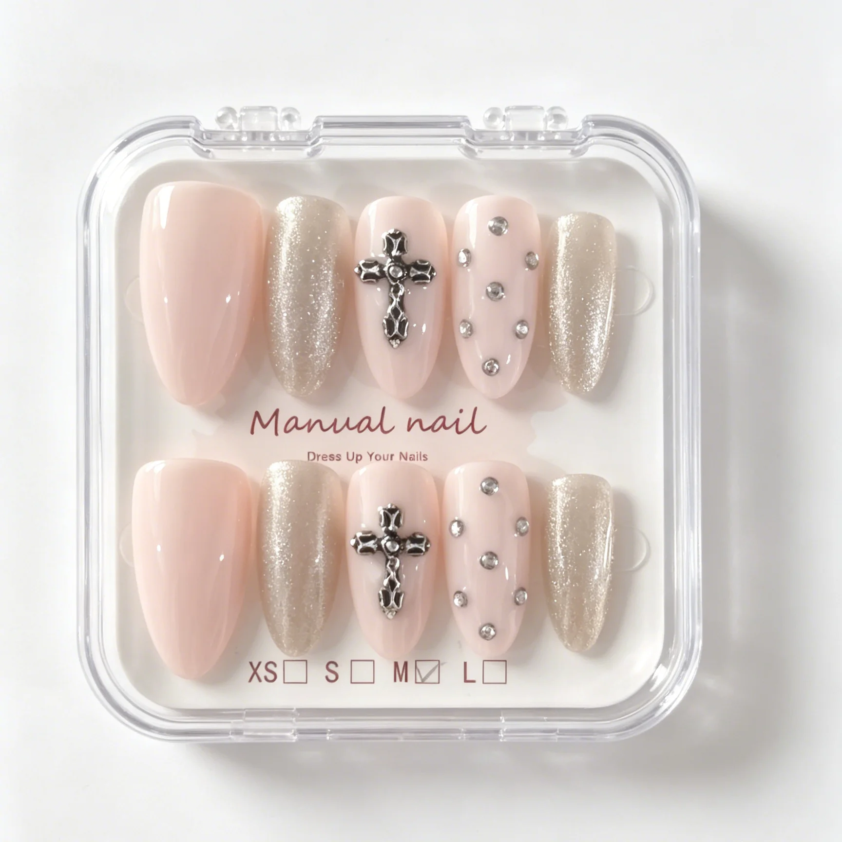 10 faux ongles en forme d'amande pressés à la main, magnifiques faux ongles, dégradé argenté écrasé, adaptés aux femmes.