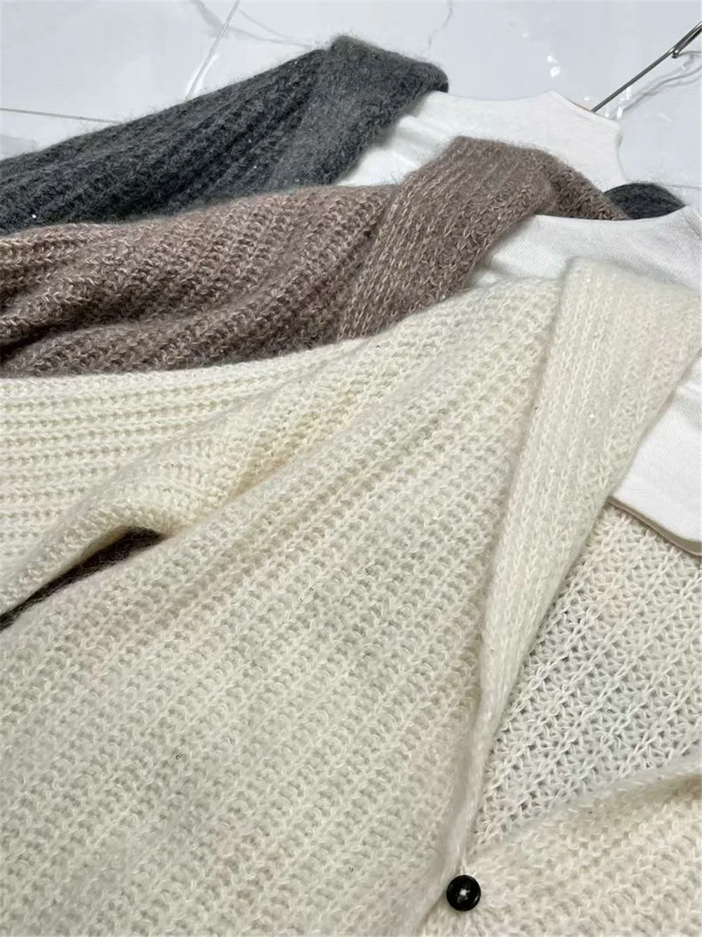 Women's 25 Autumn/Winter Hooded Collar One Button Button Horsehair Cashmere Blended Cardigan Sweater Jacket