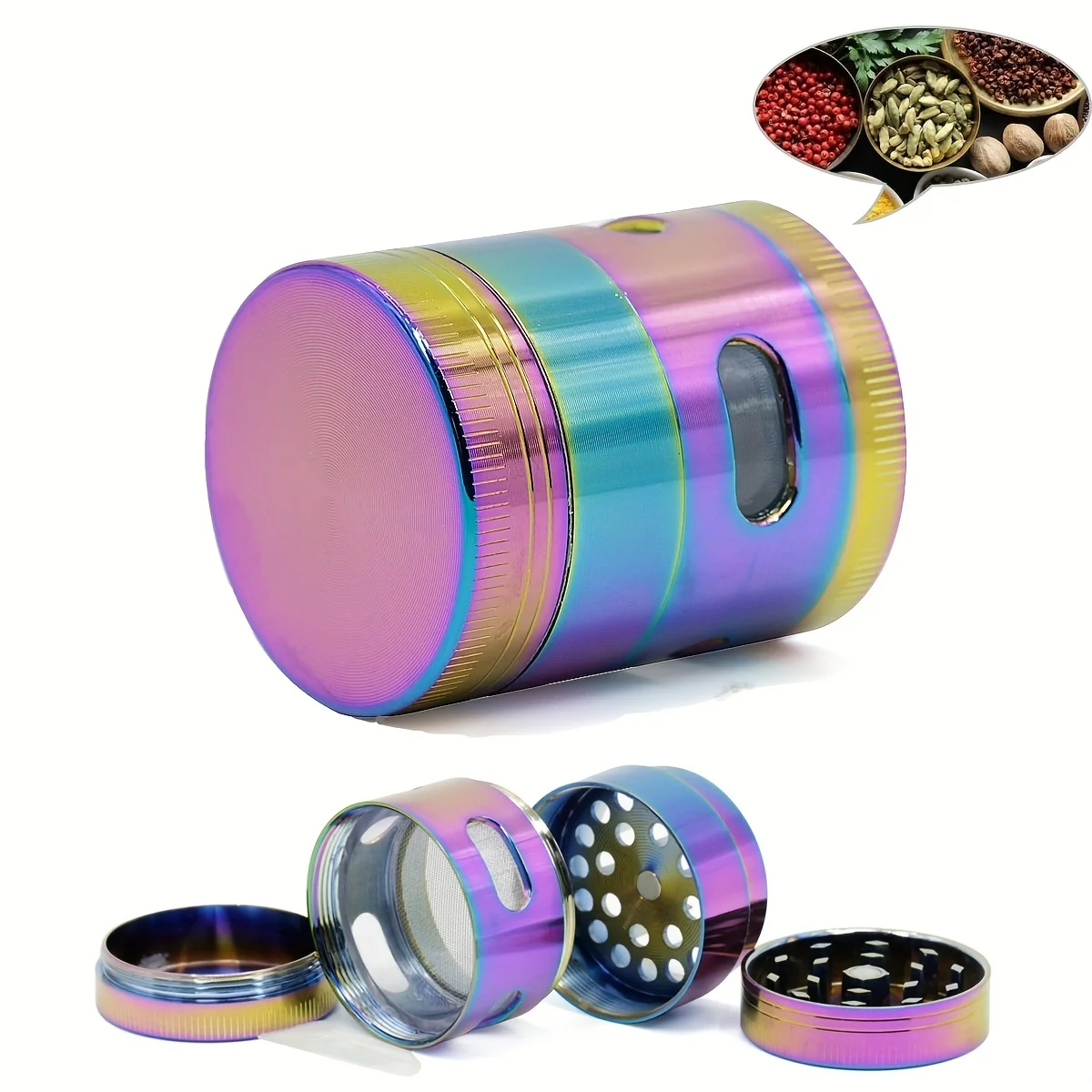 1.7 Inch New Cool Ice Blue 4-layer Side Window Smoke Grinder Fragrance Grinder