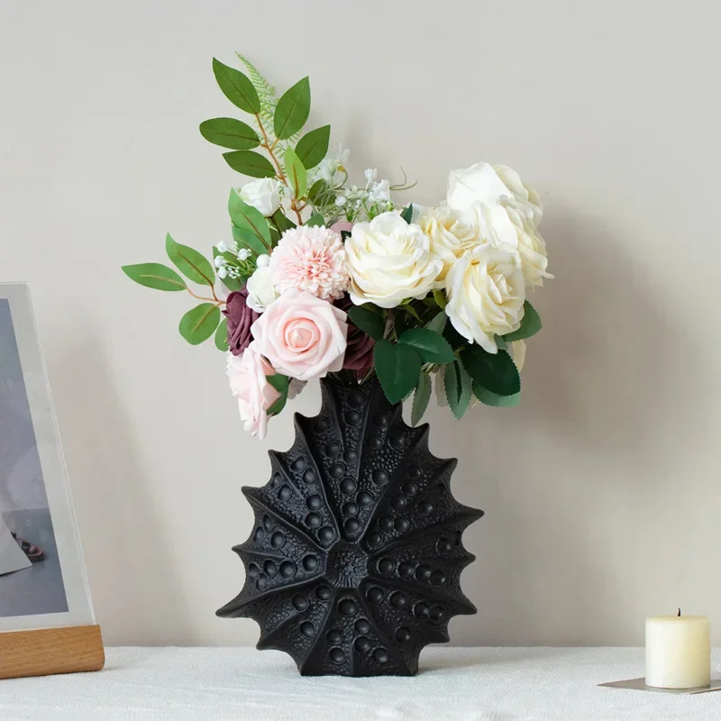 Ceramic Vase Sea Urchin Shape Abstract Spike Flower Vase Porcelain Pot Flower Arrangements Home Decoration Accessories