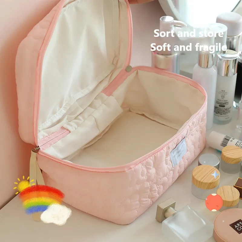 Small Large Flower Quilting Cloth Makeup Bag Women Cosmetic Organizer Female Storage Handbag Box Shape Toiletry Case for Girl