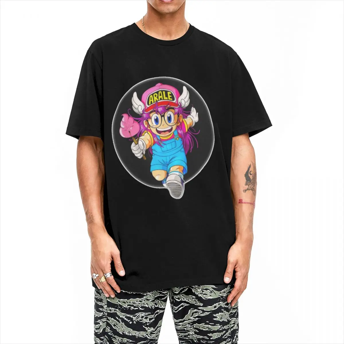 Arale & Poop Manga T-Shirt Summer Retro Dr Slump Funny T Shirts 100 Cotton Novelty Tshirt For Couple Short-Sleeved Casual Tees