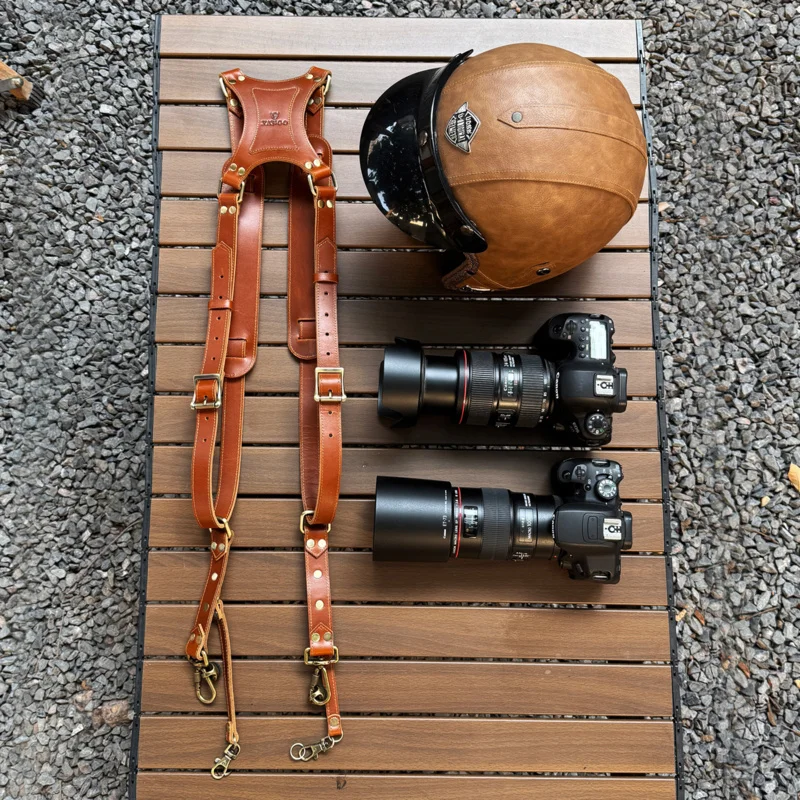 New Genuine Leather Camera Strap Dual Shoulder for DSLR Photography Outdoor Fast Shooting